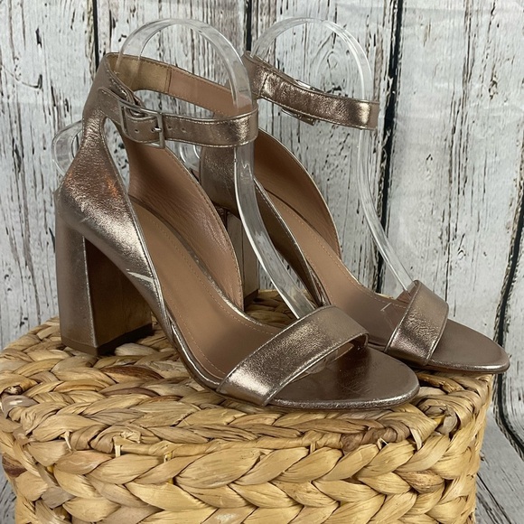 Lewit “Guilia” Heeled Sandals Rose Gold Leather Ankle Wrap Heels 38.5 - 7.5 - Picture 2 of 11